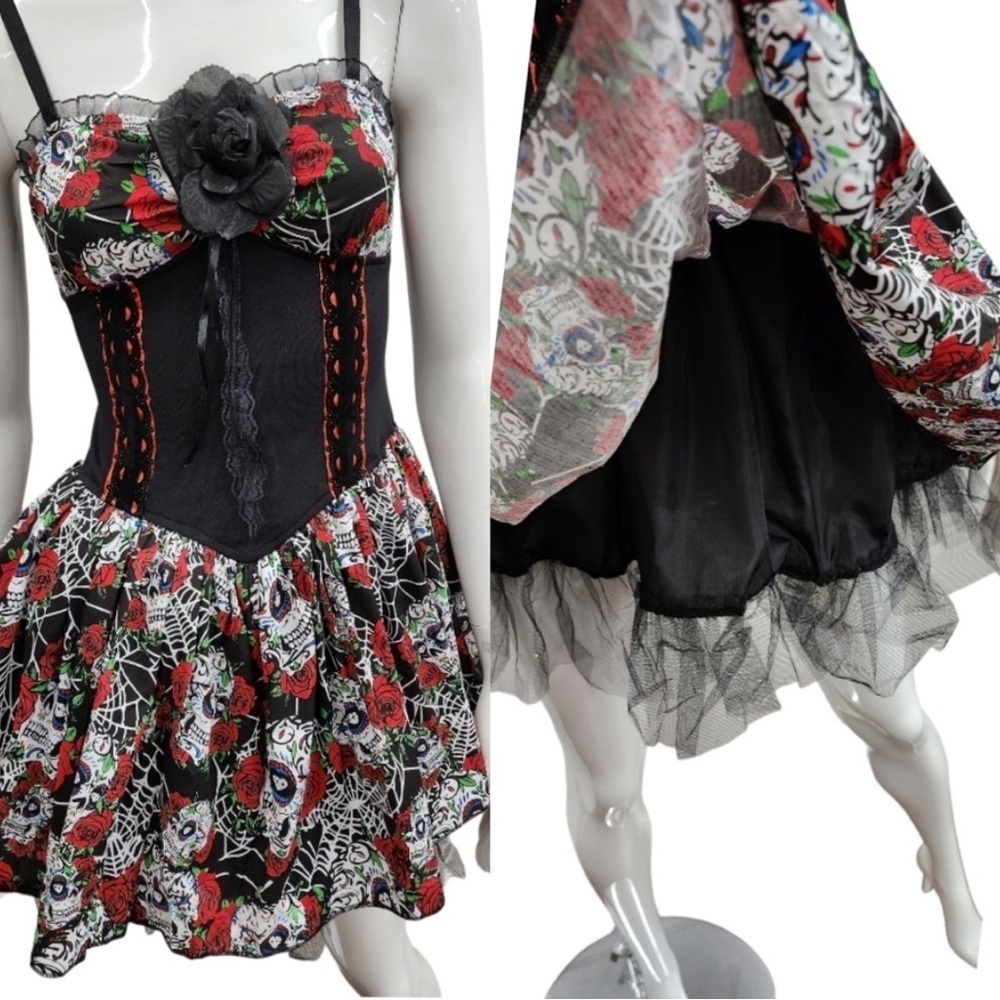 Hot Topic Black and Red Spiderweb Floral Mini Dress - Picture 14 of 15